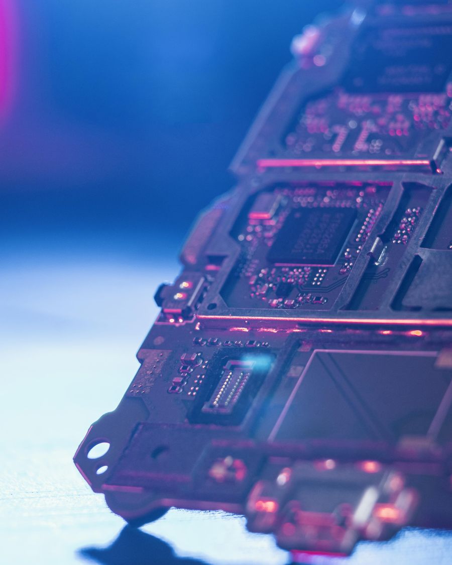 Close-up of a printed circuit board assembly